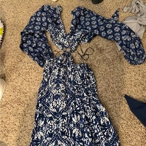 Abercrombie & Fitch Blue and White Backless Dress
